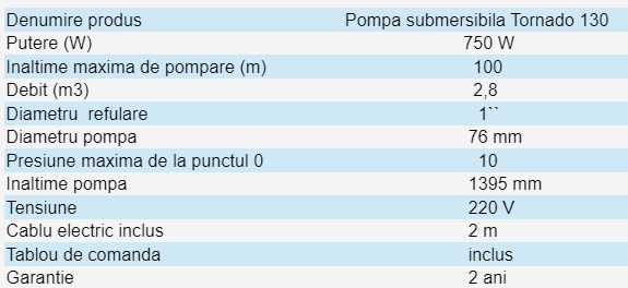 Pompa submersibila  3''TORNADO130-25            