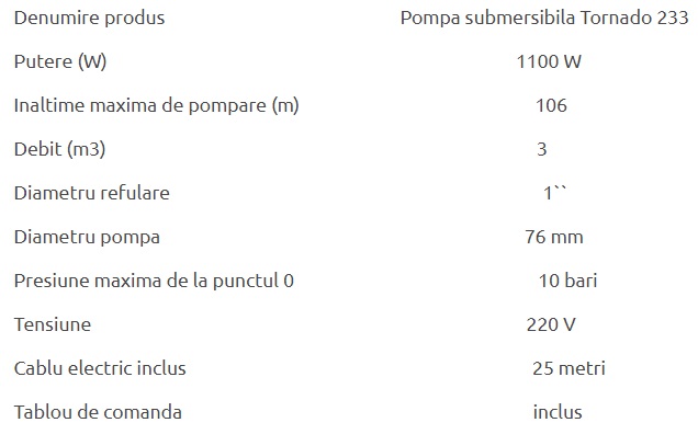 Pompa submersibila Aquatechnica 3''TORNADO 233-25